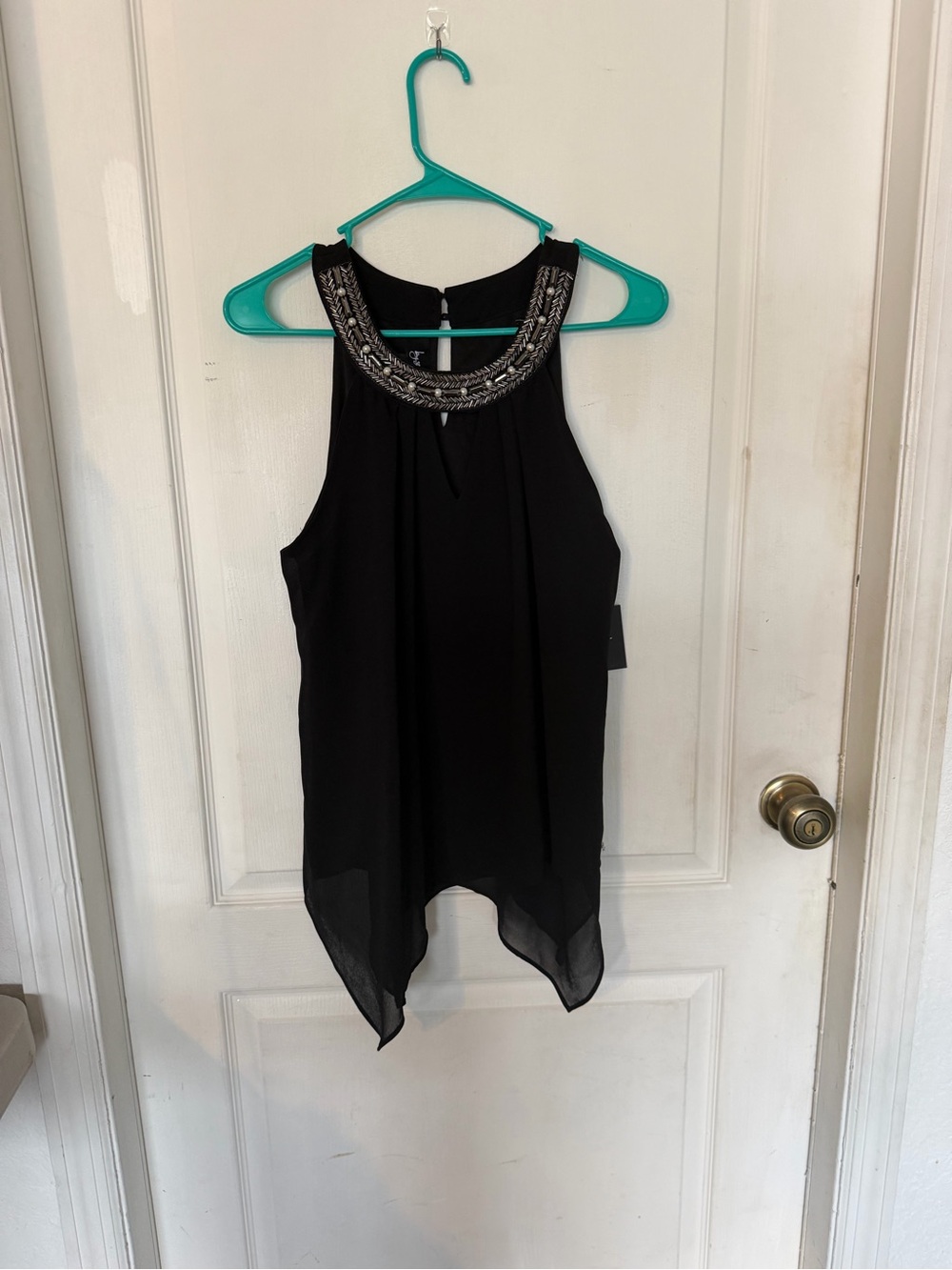 by & by Black Beaded High neck halter tank NWT